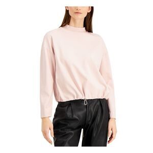 ALFANI Womens Pink Mock Neck Bunge--hem Long Sleeve Top Size: L